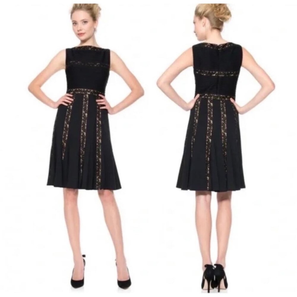 Tadashi Shoji Black Midi Dress with Gold Accents